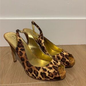 Guess Brown Leopard Print Slingback Heels